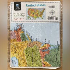 RAND McNALLY Colorful United States Wall Map Poster 50” x 32” Ready To Frame NEW
